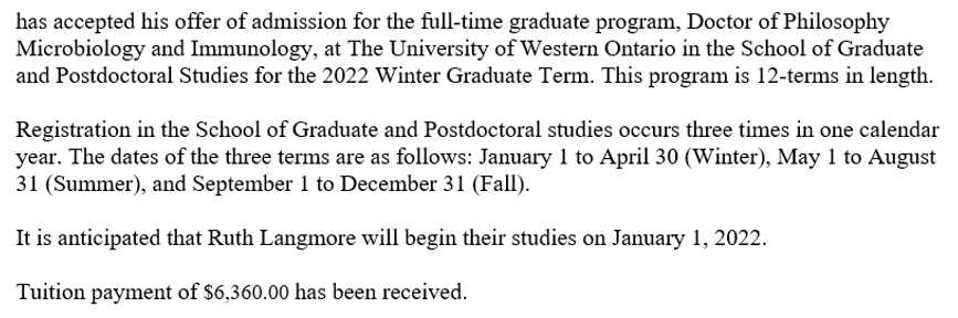 Pre Paid Fees Letter for Newly Accepted Students